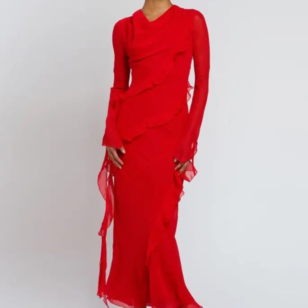 DASKA CRICE LONG SLEEVE RED DRESS - S